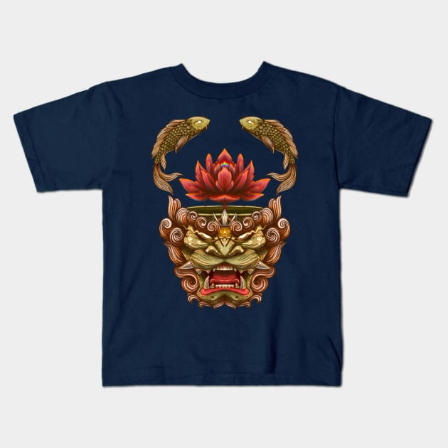 Komainu Japanese Dog Kids T-Shirt by MANASUKA